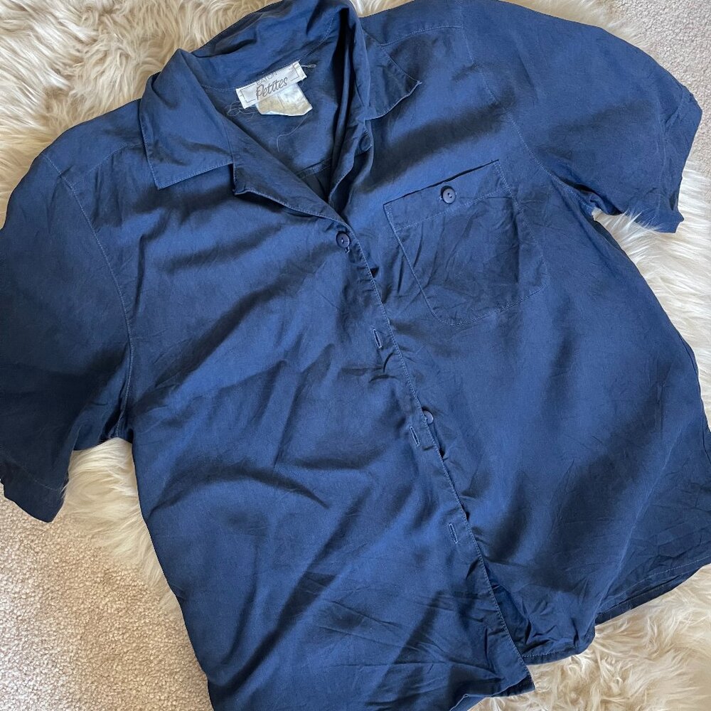 Vintage Silk Navy Blouse